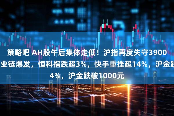 策略吧 AH股午后集体走低！沪指再度失守3900点，锂电产业链爆发，恒科指跌超3%，快手重挫超14%，沪金跌破1000元